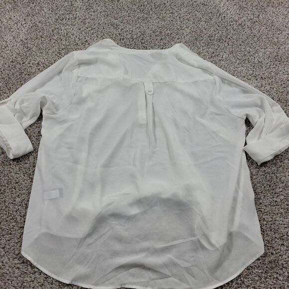 Torrid Shirt Womens 1 White Blouse Roll Tab 3/4 Sleeve Pockets Button Up V Neck - Picture 6 of 8